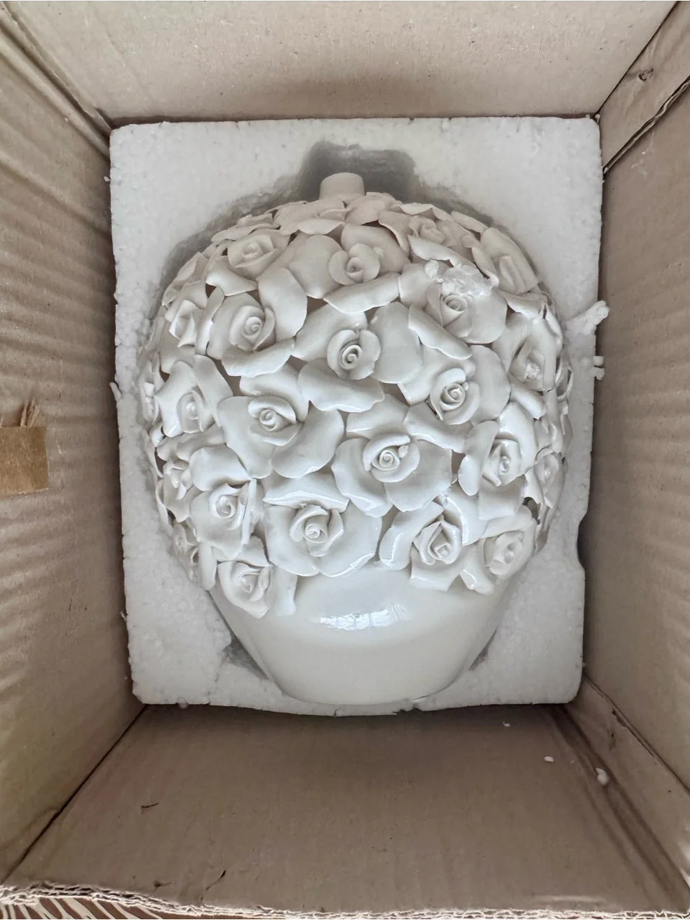 White Ceramic Rose Sphere Vase - Decorative Home Accent